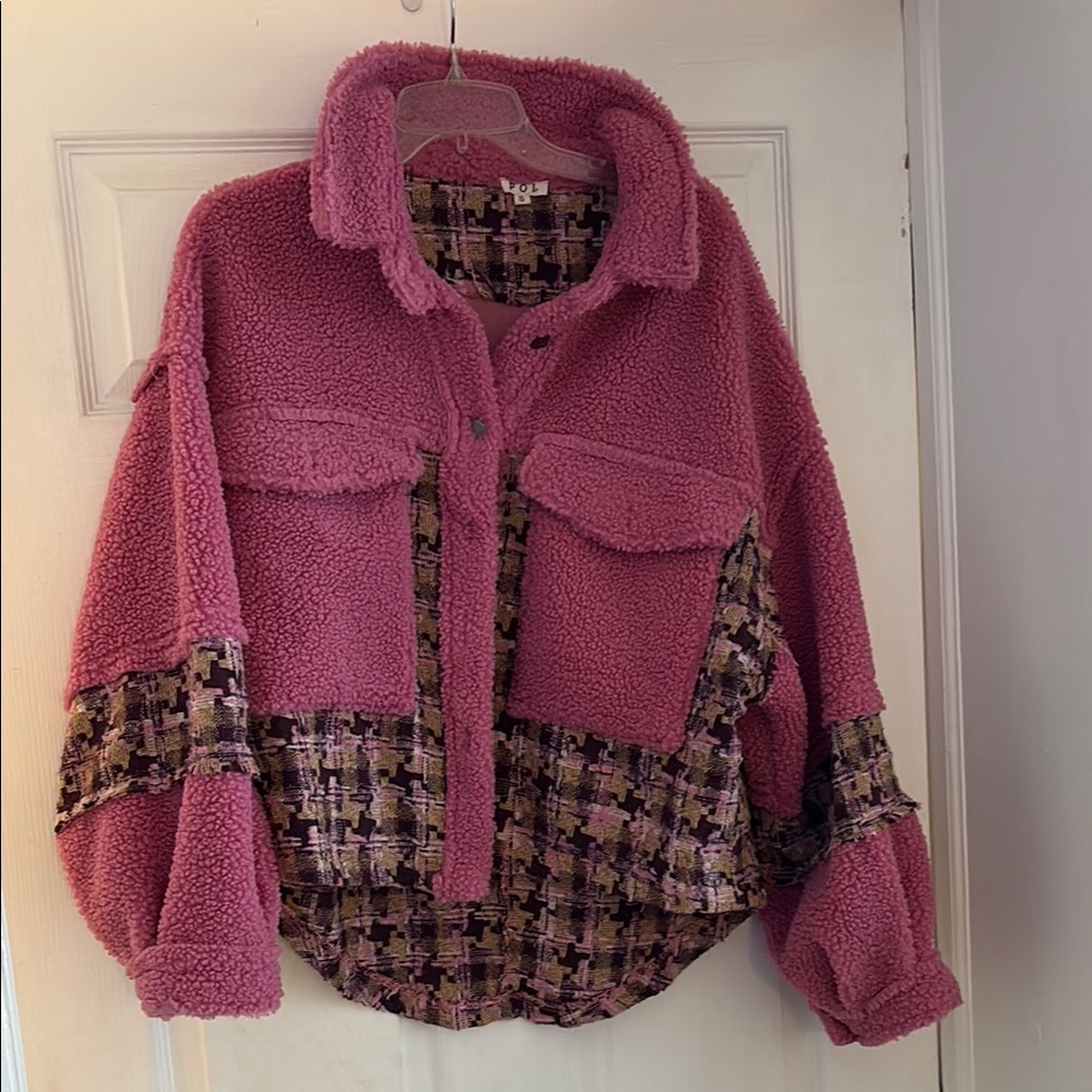 Stylish Pink Plaid Women's Jacket